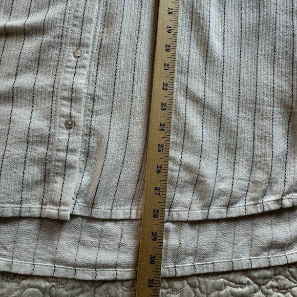 NWT‎ Eileen Fisher Classic Shirt XS Gauzy Organic Cotton Blend Stripes Coastal - Picture 12 of 12
